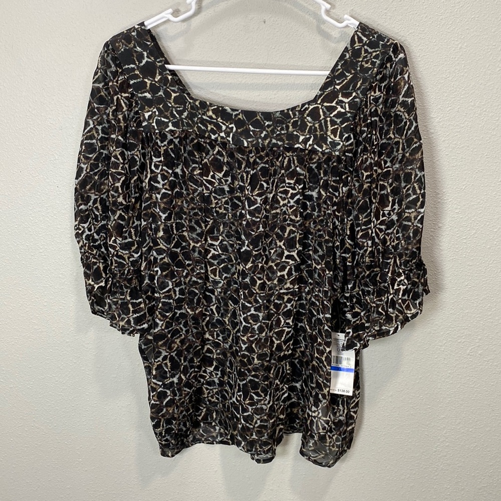 Karen Kane sheer blouse countryside square neck
